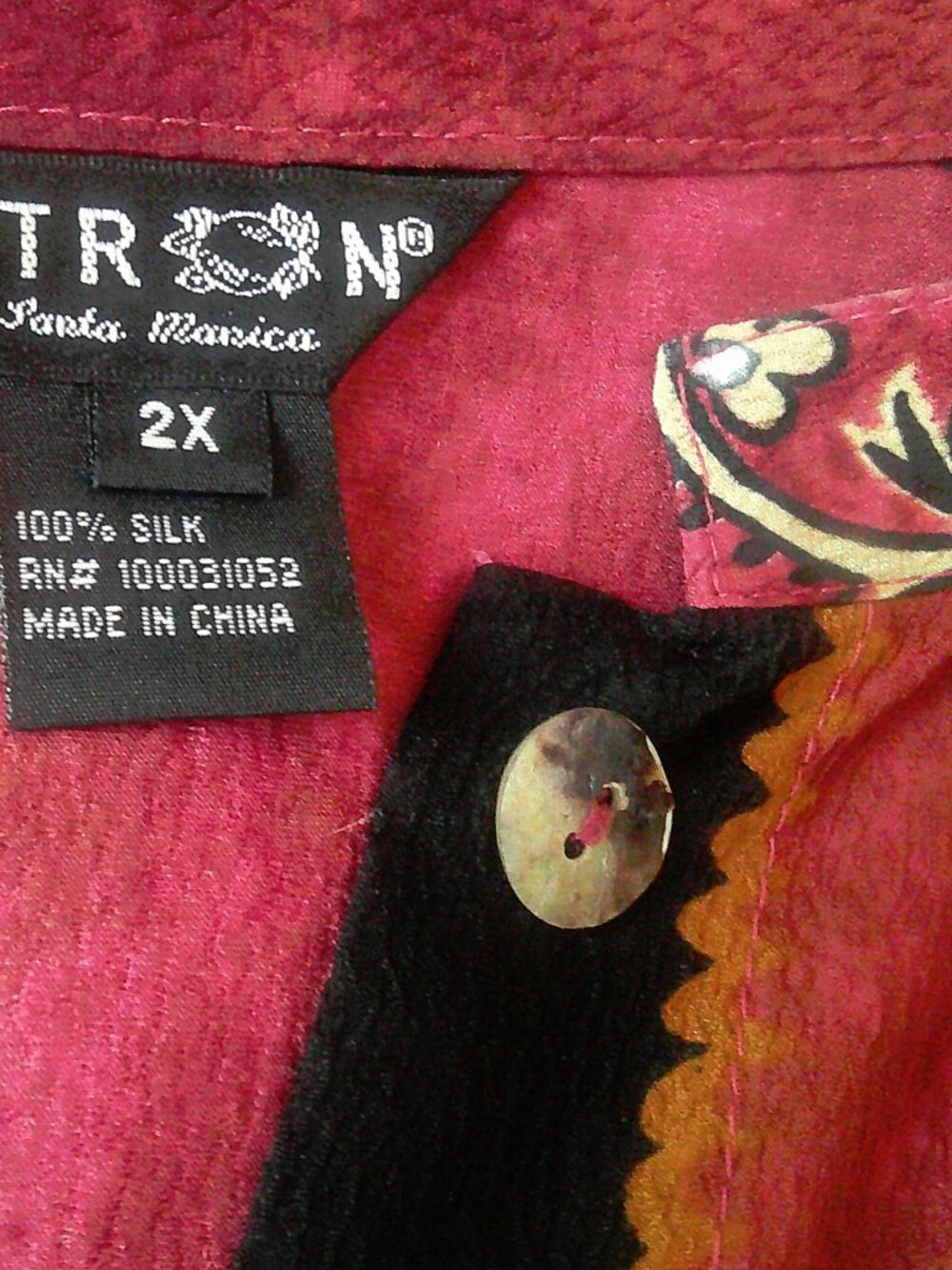 Citron of Santa Monica Red Silk Paisley Asian Tunic Top 2X - Picture 9 of 10
